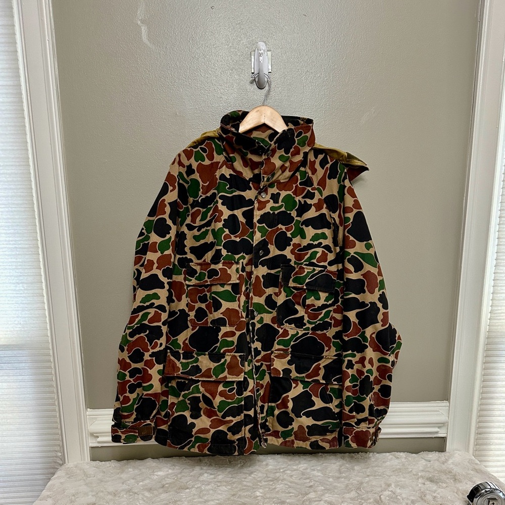 Mens vintage Trophy Club camo hunting hooded coat Sz XL